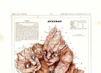 Pour son expo en Aveyron, Marcoleptique crée des oeuvres spécifiques sur des cartes aveyronnaises