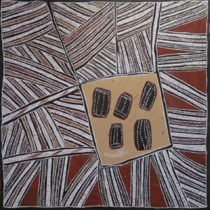 Nonggirrnga Marawili, Water and Rocks I, 2016. Pigments naturels sur carton recyclé, 122 x 122 cm © ArtKelch, Freiburg